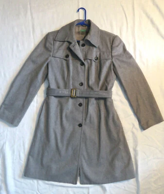 Benetton женщин винтажный Италии длинный серый шерсти смесь Тренч Peacoat Sz 48 - Изображение 1 из 4