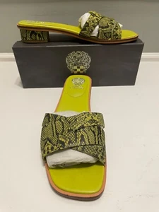 Sandalias Vince Camuto Cuero Tacón Bloque Solar Amarillo Negro YDelle Talla 10M - Imagen 1 de 3