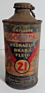 cone top tin can brake fluid Lockheed 21 wire tie cap FULL #1 of 2 FLAT BOTTOM - Picture 1 of 4