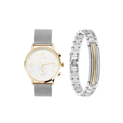 Juego de reloj y pulsera Jones New York analógico tono plata para hombre 42 mm Foto 1 de 3