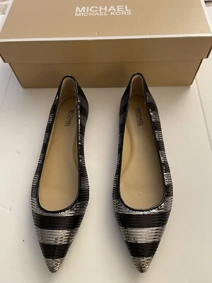ZAPATOS PLANOS MUJER MICHAEL KORS ARIANNA RAYAS NEGRAS/PLATEADAS LENTEJUELAS 7M Foto 1 de 4