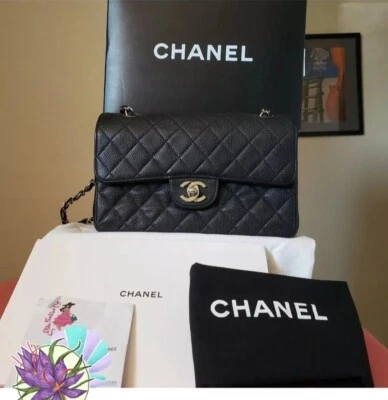  CHANEL Classic small double Flap Bag Black caviar Silver hardware Vintage  - Image 1 of 4