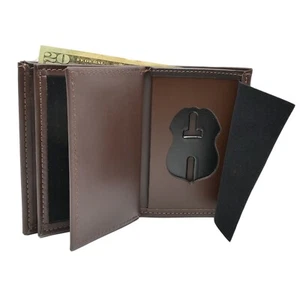 HSI / Federal Air Marshal Brown Recessed Double ID Mens Leather Badge Wallet - Picture 1 of 8