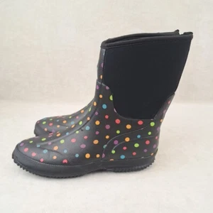 Western Chief Women's Rubber Rain Boots Black With Ditsy Dots Size 6 - Picture 1 of 14