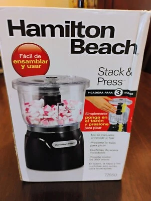 3-Cup Chopper Hamilton Beach Stack & Press  Black  Easy Use BRAND NEW - UNOPEN - Image 1 of 4