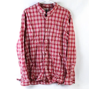 Old Navy XL Slim Fit Red White Plaid Dress Shirt Long Sleeve Good Condition - Picture 1 of 5