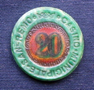 1940s ITALY rare CHIP 20 lire San Remo Casino Municipale - Picture 1 of 2