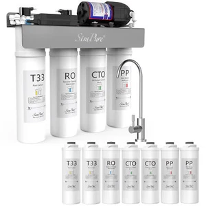 SimPure WP2-400GPD UV 8-Stage Water Reverse Osmosis System 0 TDS+1-Year Filters - Picture 1 of 10