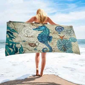 Seahorse Nautical Ocean Pattern Beach Pool Soft Absorbent Towel New - Picture 1 of 3