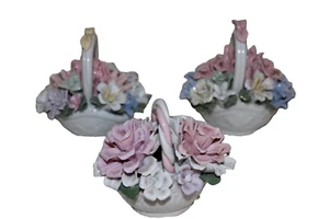 3 MINI CESTAS DE FLORES DE PORCELANA DE HUESO VINTAGE CADA UNA DE DIFERENTES PASTELES HECHAS EN CHINA - Imagen 1 de 5