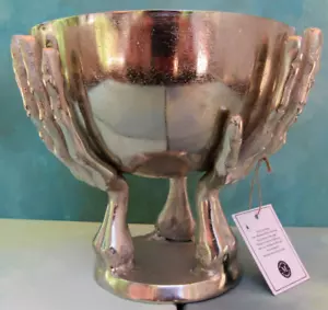Martha Stewart Halloween Skeleton Hand Metal Serving Candy Bowl 8 in Wide NEW - Picture 1 of 7