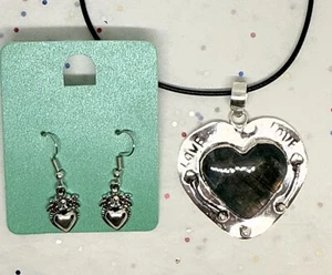 Labradorite 925 Silver Gemstone Heart Pendant Jewelry & Heart Earring Set - Picture 1 of 15