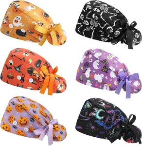 6 Pack Adjustable Scrub Caps with Buttons for Healthcare Professionals - Picture 1 of 12
