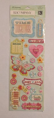 Wild Raspberry Words & Buttons Chipboard Scrapbooking Stickers By K&Company RARE - Image 1 of 3