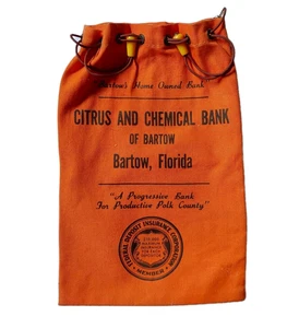 VTG Florida Bank Bag for Citrus & Chemical Bank of Bartow ORANGE Drawstring i - Picture 1 of 6