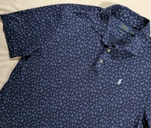 Polo Ralph Lauren Polo Shirt Mens Large Classic Fit Floral Paisley AOP Navy Blue - Picture 1 of 8