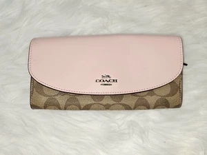 Genuine Coach Signature PVC Slim Envelope Wallet Petal Pink & Khaki Canvas - Picture 1 of 8