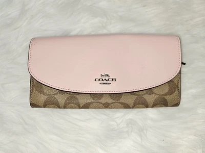 Genuine Coach Signature PVC Slim Envelope Wallet Petal Pink & Khaki Canvas - Image 1 of 4