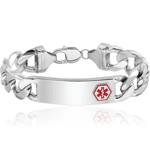 925 Sterling Silver Medical Alert ID Curb Link Chain Bracelet - Picture 1 of 12