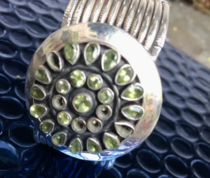Vintage Chunky 91g Solid Silver Peridot Cuff Bracelet - Missing some Gemstones - Picture 1 of 6