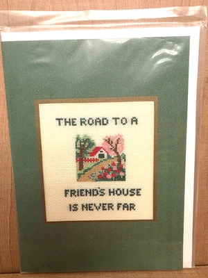 Pollywog Handcrafts Cross Stich Friendship Greeting Card Blank Inside House - Image 1 of 2