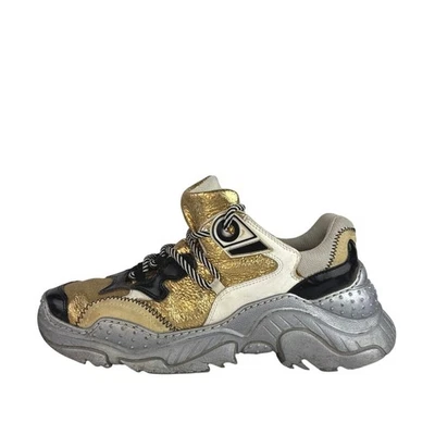 Nº21 Billy Plata Dorado Cuero Parte Superior Baja Con Cordones Tenis Zapatos 39.5 EE. UU. 9 Foto 1 de 4