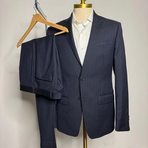 Calvin Klein Men's Navy Blue Pinstripe Wool Suit 40R 33W - Picture 1 of 11