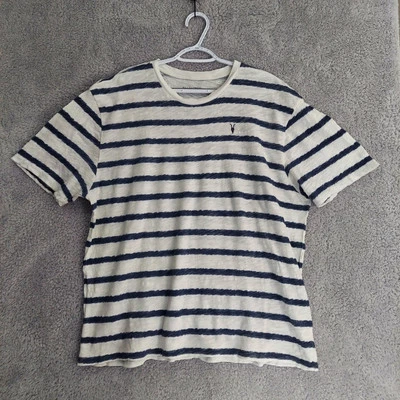 Camiseta All Saints Para Hombre Rayas Azul y Blanco Rayas Cuello Redondo XL Clásica Foto 1 de 4