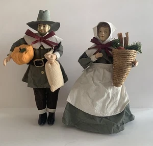 Vintage Thanksgiving Man &Woman Pilgrim Figures -Paper Mache - Harvest -Taiwan - Picture 1 of 18