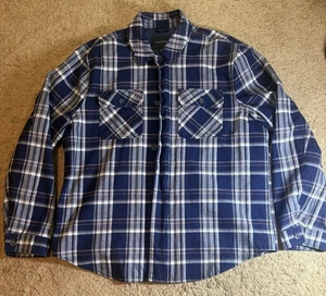 Camisa Chaqueta de Franela Banana Republic Hombres XL Azul a Cuadros Bolsillos con Cremallera Botones - Imagen 1 de 7