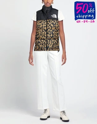 RRP€275 THE NORTH FACE Down Puffer Gilet Size S Black Leopard Print High Neck - Изображение 1 из 4