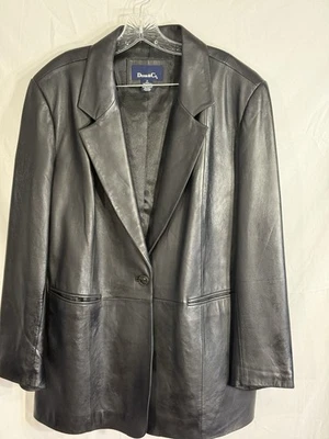 Jaqueta de couro denim & Co longa coxa média blazer forrado preto tamanho 1X - Imagem 1 de 4