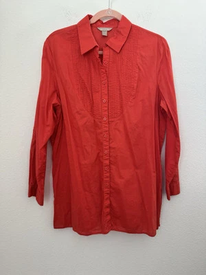 White Stag Women's Orange Long Sleeve Button Down Shirt Roll Tab Pleated XL - Image 1 of 4