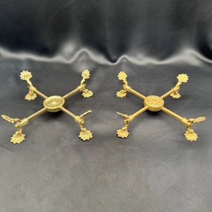 2 Vintage Brass Expandable Trivets/Plant Holder Footed Ornate Holders - Picture 1 of 17