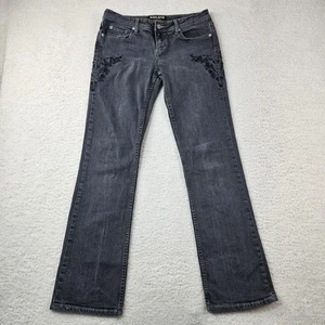 Guess Jeans Women's 30 Black Wide Leg Embroidered Floral Flowers Y2K Boot Cut - Picture 1 of 20