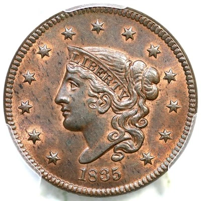 1835 N-8 R-1 PCGS MS 64 RB Head of 1836 Matron or Coronet Head Large Cent Coin - Image 1 of 3