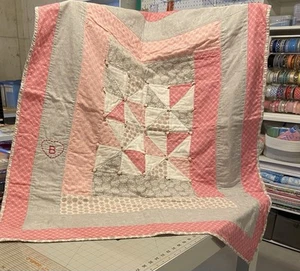 New Handmade Baby Crib Quilt-Pastel Floral Pinks & Gray With Pinwheel Pattern - Picture 1 of 11