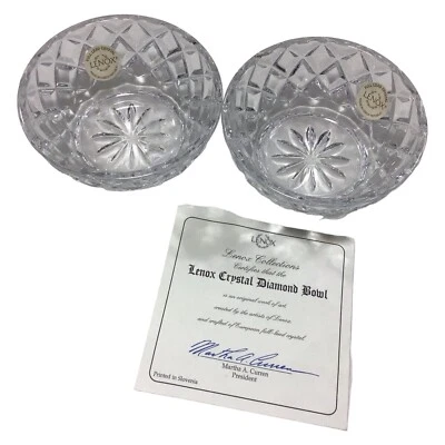 Lenox Collections Crystal Diamond Bowl Full Lead Crystal Set Of 2 Czech Republic - Image 1 of 4