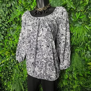 MICHAEL KORS Tops Women Small White Blue Blouse Paisley Print $54 NWT 0389 - Picture 1 of 12