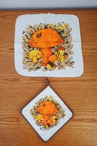 Vintage NOS 1975 HBI Kanone Waschlappen Topflappen Küche GROSSER ORANGE PILZ USA - Bild 1 von 3