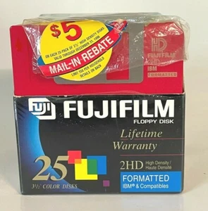 FujiFilm 2HD High Density 3.5in. Floppy Disks Formatted 1.44MB 25 Disks - Picture 1 of 5
