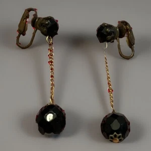 Vintage Black Crystal Bead Drop Dangle Earring Pair - Picture 1 of 12