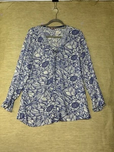 Joe Browns Bluse Top Gr. L blau Blumenmuster Bindekragen Shirt - Bild 1 von 9