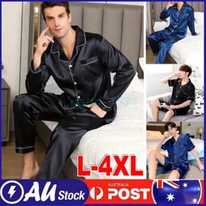 Mens Silk Satin Pajamas Set Sleepwear Tops+Long/Short Sleeve Pyjamas Nightwear - Picture 1 of 17