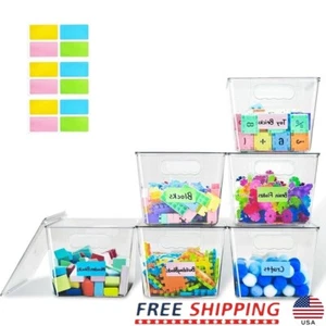 6 Pack Clear Stackable Storage Bins Plastic Toy Organizer Container W/ Lids New - Picture 1 of 8
