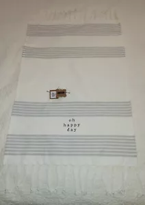MUD PIE "oh happy day" Hand Towel With Fringe **NWT Measurements - 38"L x 20"W - Picture 1 of 5
