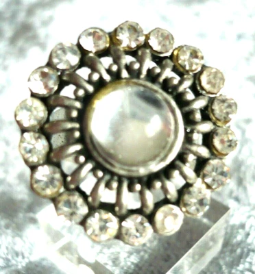 großer hübscher Strass Stein Folklore Schmuck Ring rund Glitzer silber NEU - Bild 1 von 3