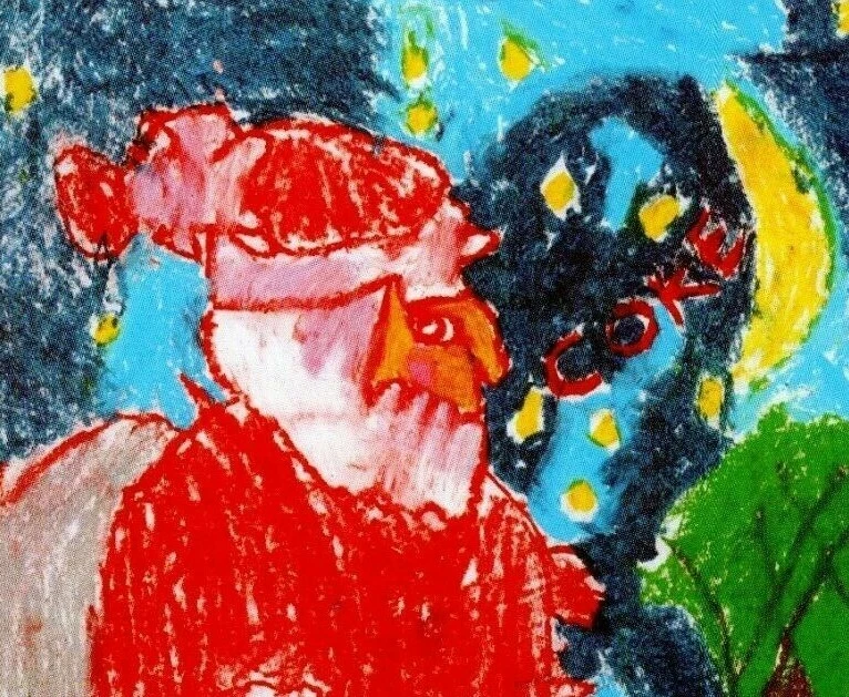 1998 Coke Santa Art by Daniel Rodgers Warren Memorial Boys & Girls Club Postcard - Image 1 of 3