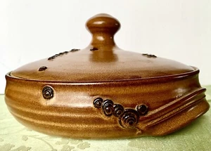 Handmade Serving Bowl Contemporary Studio Stoneware Brown Leather Look with Lid - Picture 1 of 5