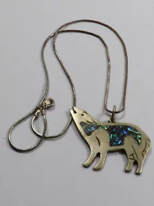 VTG Alpaca Mexico Abalone Shell inlay Howling coyote pendant necklace - Picture 1 of 7